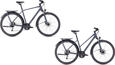 Two Cube Kathmandu EXC bikes, one with a diamond frame and one with a trapezoidal frame