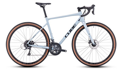 Cube Nuroad Gravel Bike in white with a bluish sheen.