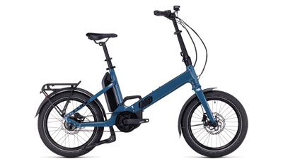 The image shows a blue Cube Fold Hybrid 500 e-bike.