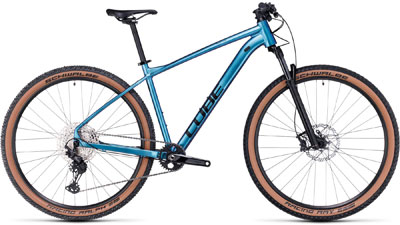 Cube Reaction Pro hardtail mountain bike in turquoise.