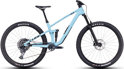 Cube Stereo ONE44 C:62 Pro Fully Mountain Bike in Light Blue.