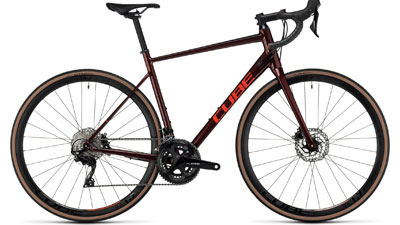 Cube Attain SLX road bike in wine red.