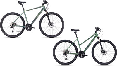 Two Cube Nature EXC bikes with diamond frames and trapezoidal frames.