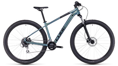 Cube Aim Pro mountain bike in shimmering, delicate dark green.