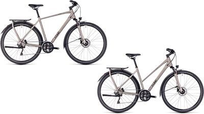 Two Cube Kathmandu PRO bikes, one with a diamond frame and one with a trapezoidal frame