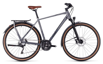 Cube Kathmandu trekking bike in gray with diamond frame.