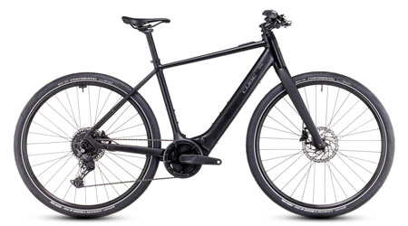 The image shows a black Cube Editor Hybrid Pro e-bike.
