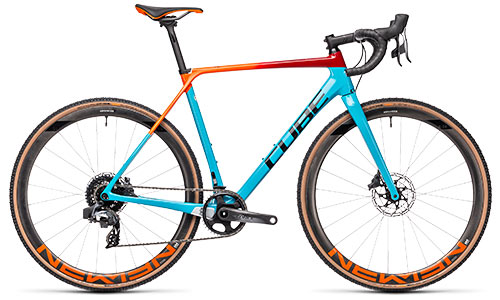 Cube Cyclocross road bike in turquoise with red and orange top tube.