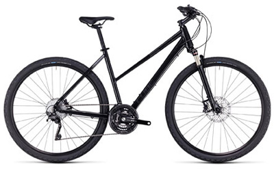 Cube Nature cross bike with trapezoidal frame in black.