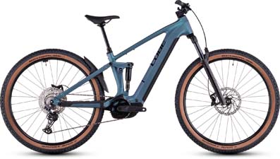 The image shows a blue Cube Stereo Hybrid ONE22 Pro e-bike.