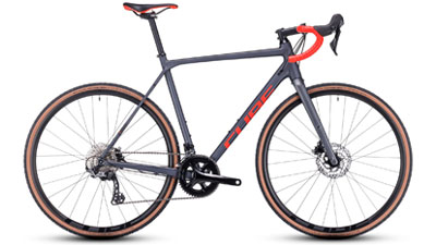 Cube Cross Race Pro road bike in gray with orange lettering.