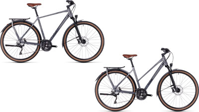 Two Cube Kathmandu SLX bikes, one with a diamond frame and one with a trapezoidal frame