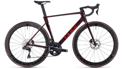Cube Litening AIR C:68X Race road bike in wine red.