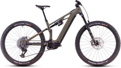 The image shows a brown Cube Stereo Hybrid ONE44 HPC SLX e-bike.