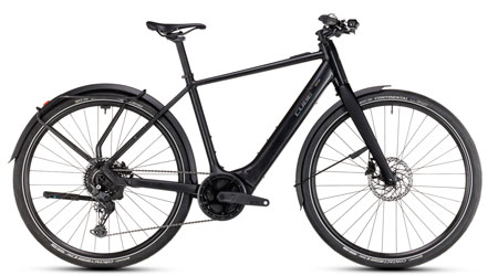 The image shows a black Cube Editor Hybrid SLT e-bike.